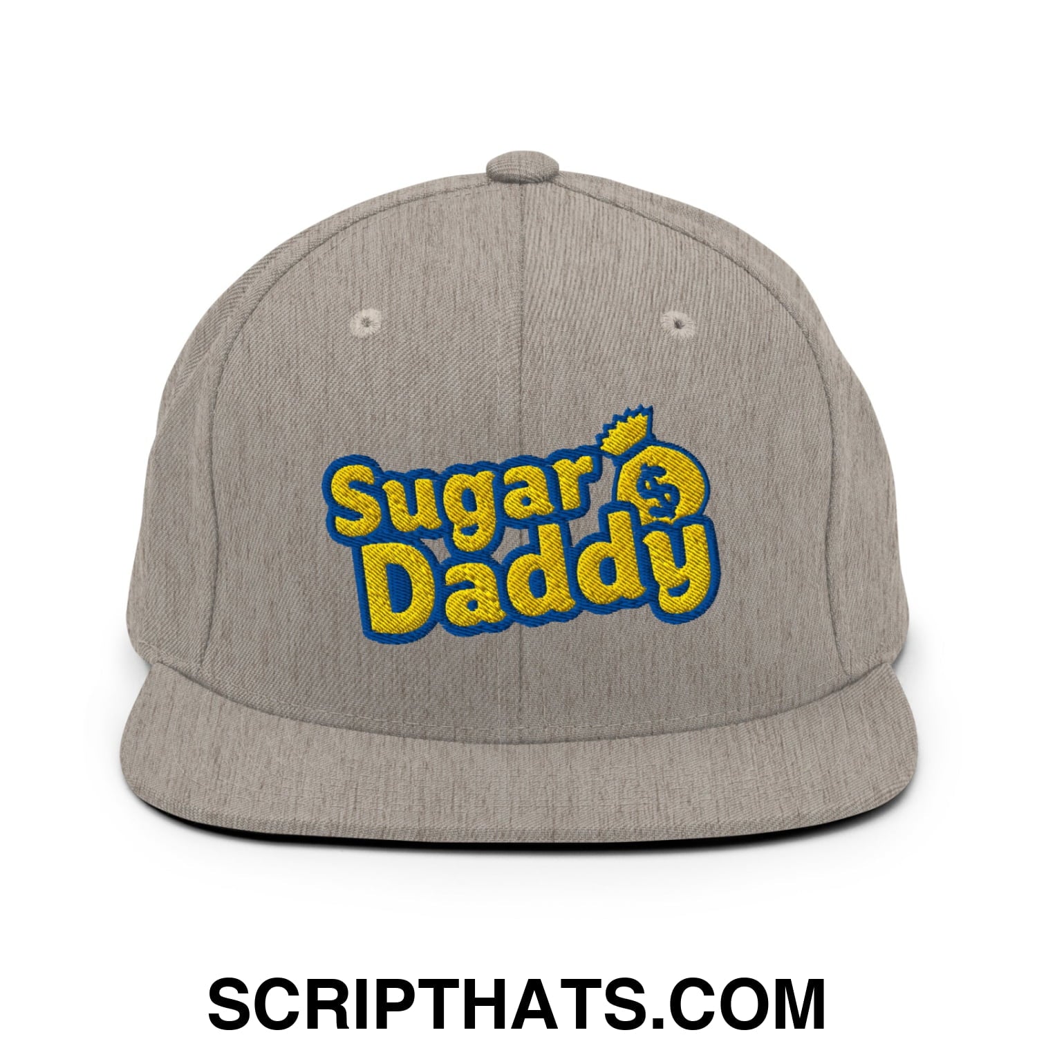 Sugar Daddy Embroidered Flat Bill Brim Snapback Hat Heather Grey