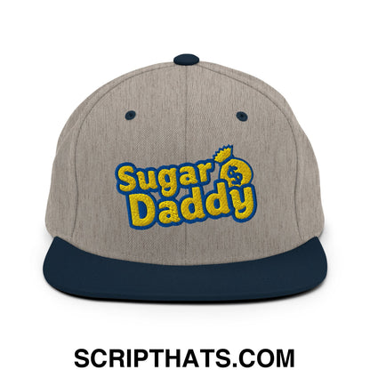 Sugar Daddy Embroidered Flat Bill Brim Snapback Hat Heather Grey Navy