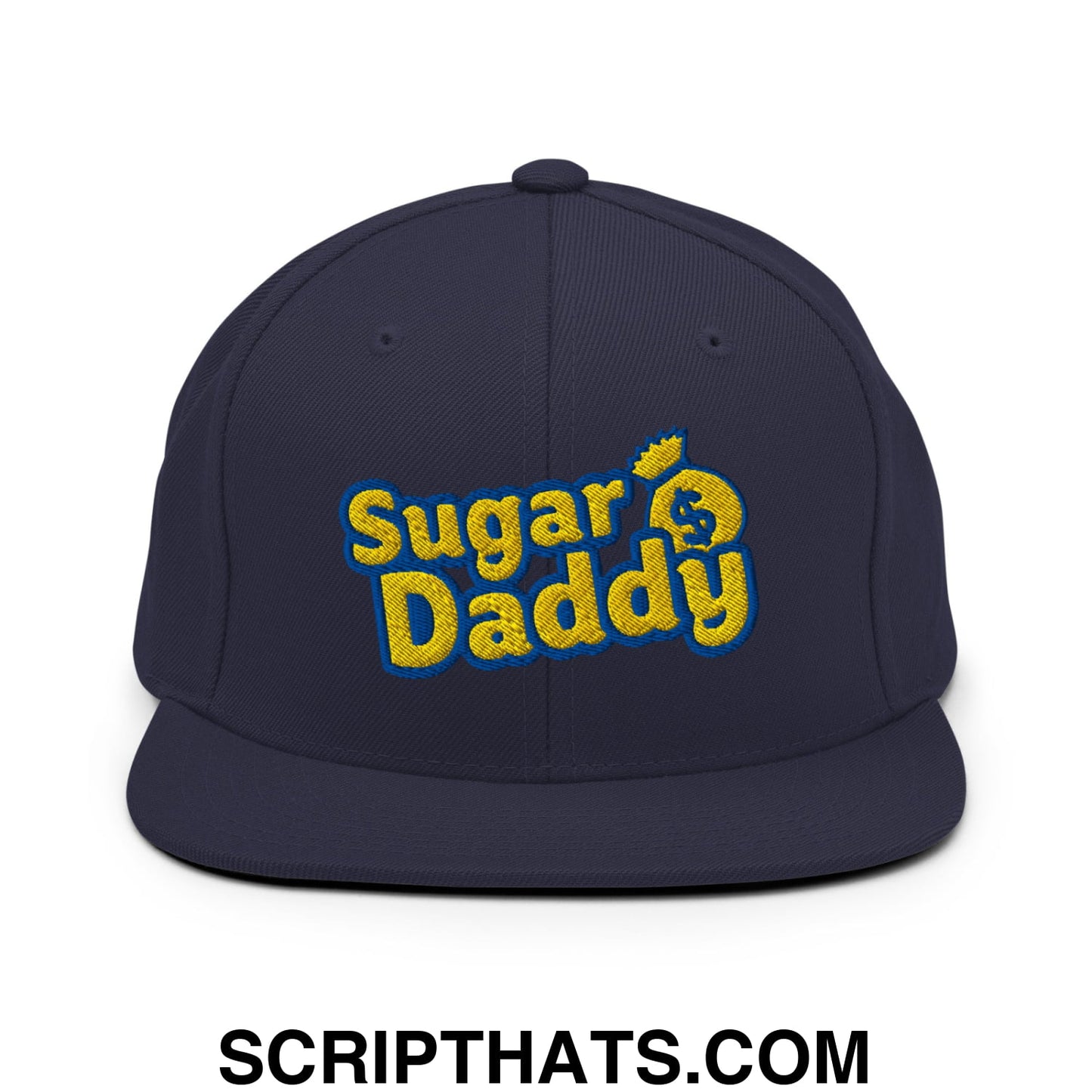 Sugar Daddy Embroidered Flat Bill Brim Snapback Hat Navy