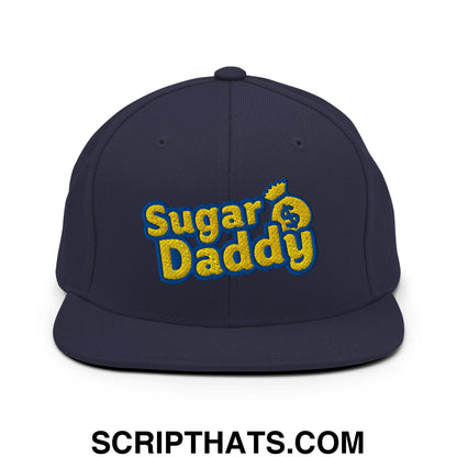 Sugar Daddy Embroidered Flat Bill Brim Snapback Hat Navy