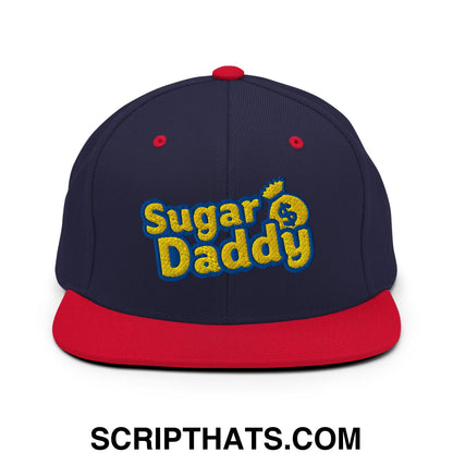 Sugar Daddy Embroidered Flat Bill Brim Snapback Hat Navy Red