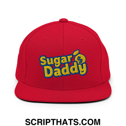 Sugar Daddy Embroidered Flat Bill Brim Snapback Hat Red