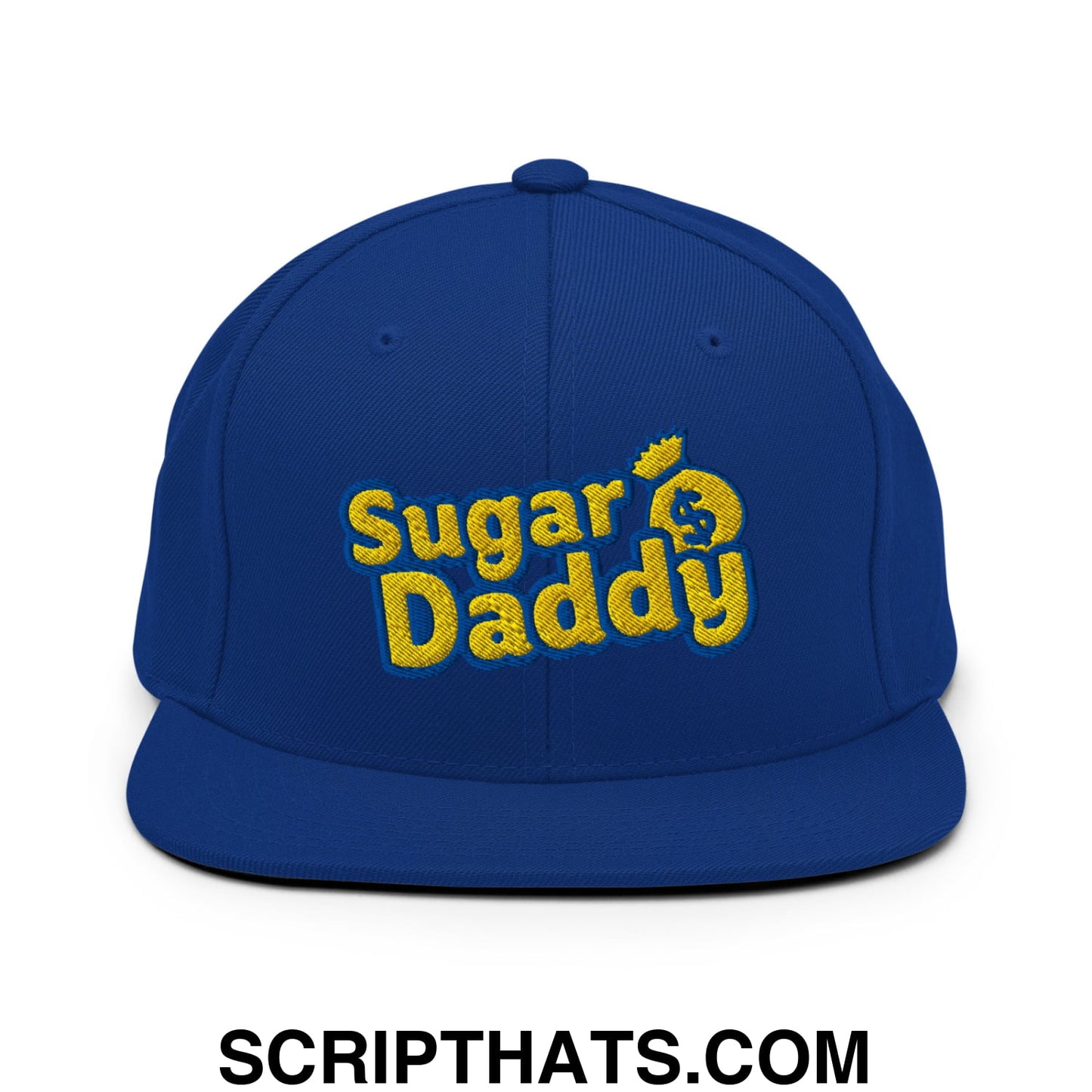 Sugar Daddy Embroidered Flat Bill Brim Snapback Hat Royal Blue