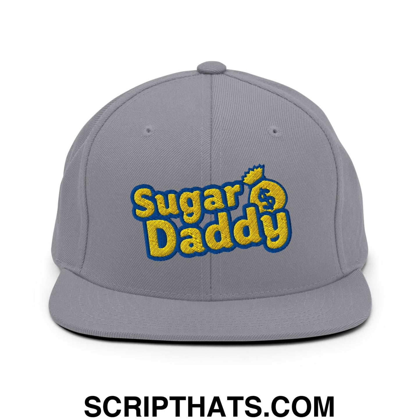 Sugar Daddy Embroidered Flat Bill Brim Snapback Hat Silver