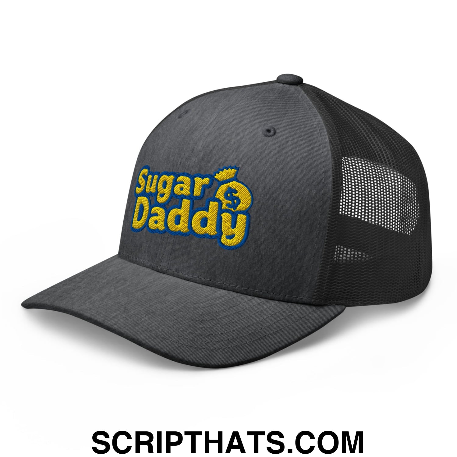 Sugar Daddy Embroidered Mesh Trucker Hat Dark Heather Gray