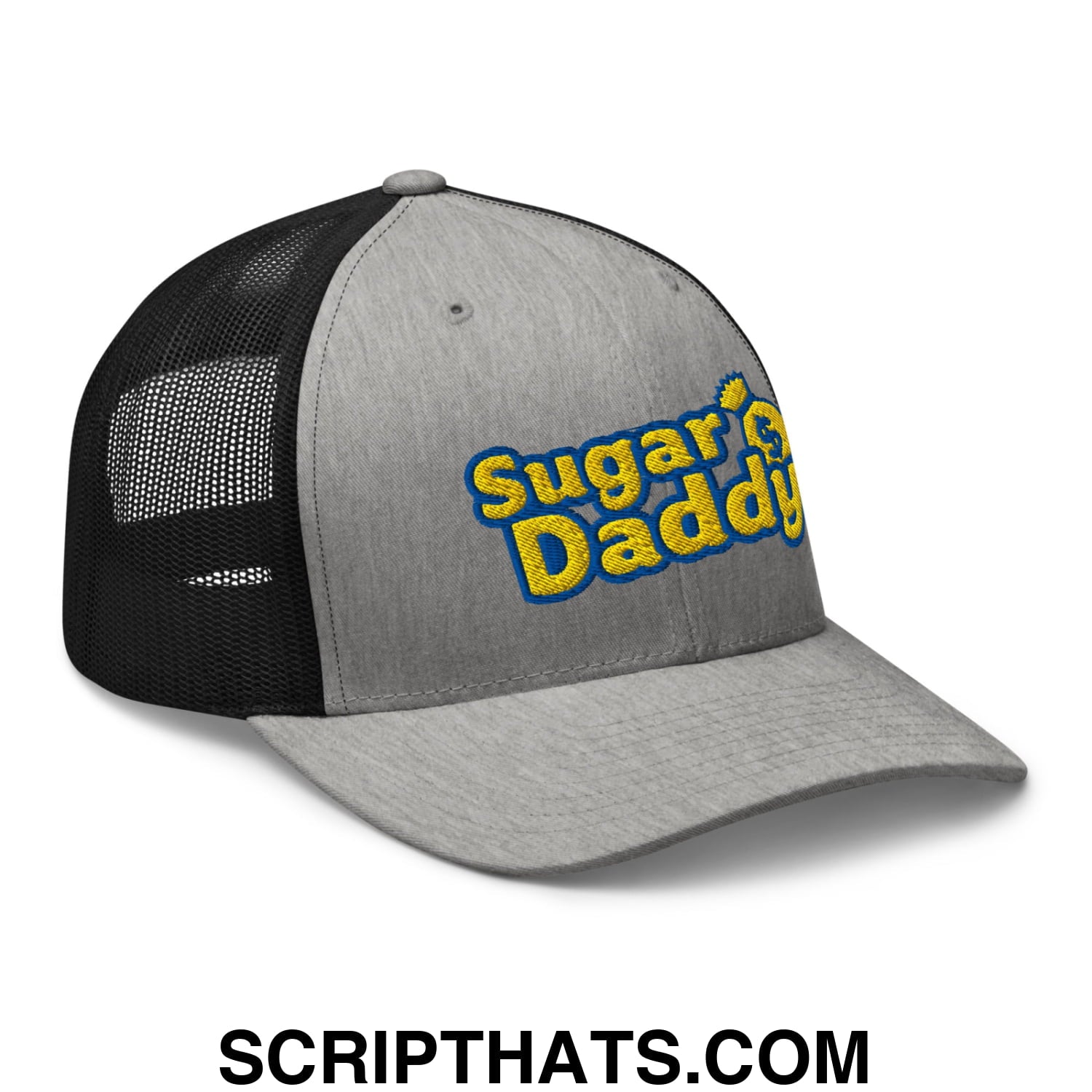 Sugar Daddy Embroidered Mesh Trucker Hat Heather Black