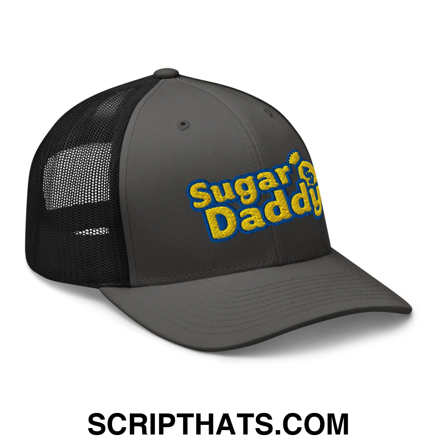 Sugar Daddy Embroidered Mesh Trucker Hat Charcoal Black