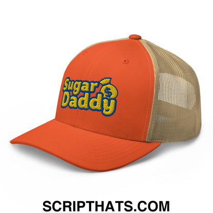 Sugar Daddy Embroidered Mesh Trucker Hat Rustic Orange Khaki