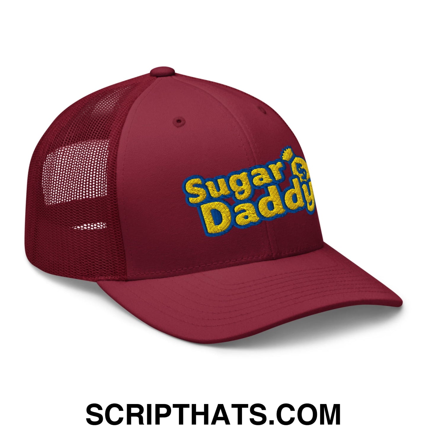 Sugar Daddy Embroidered Mesh Trucker Hat Cranberry