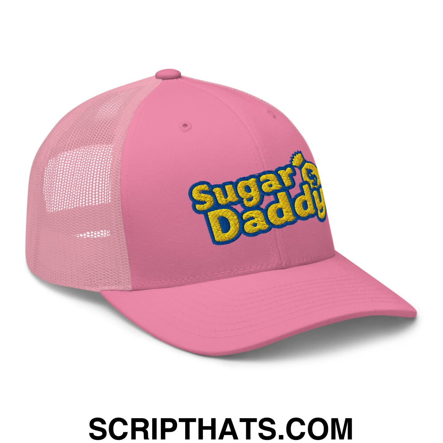Sugar Daddy Embroidered Mesh Trucker Hat Pink