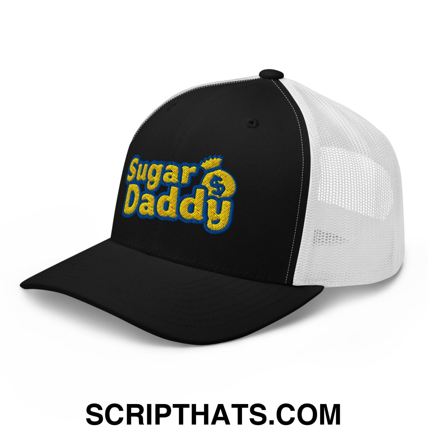 Sugar Daddy Embroidered Mesh Trucker Hat Black White