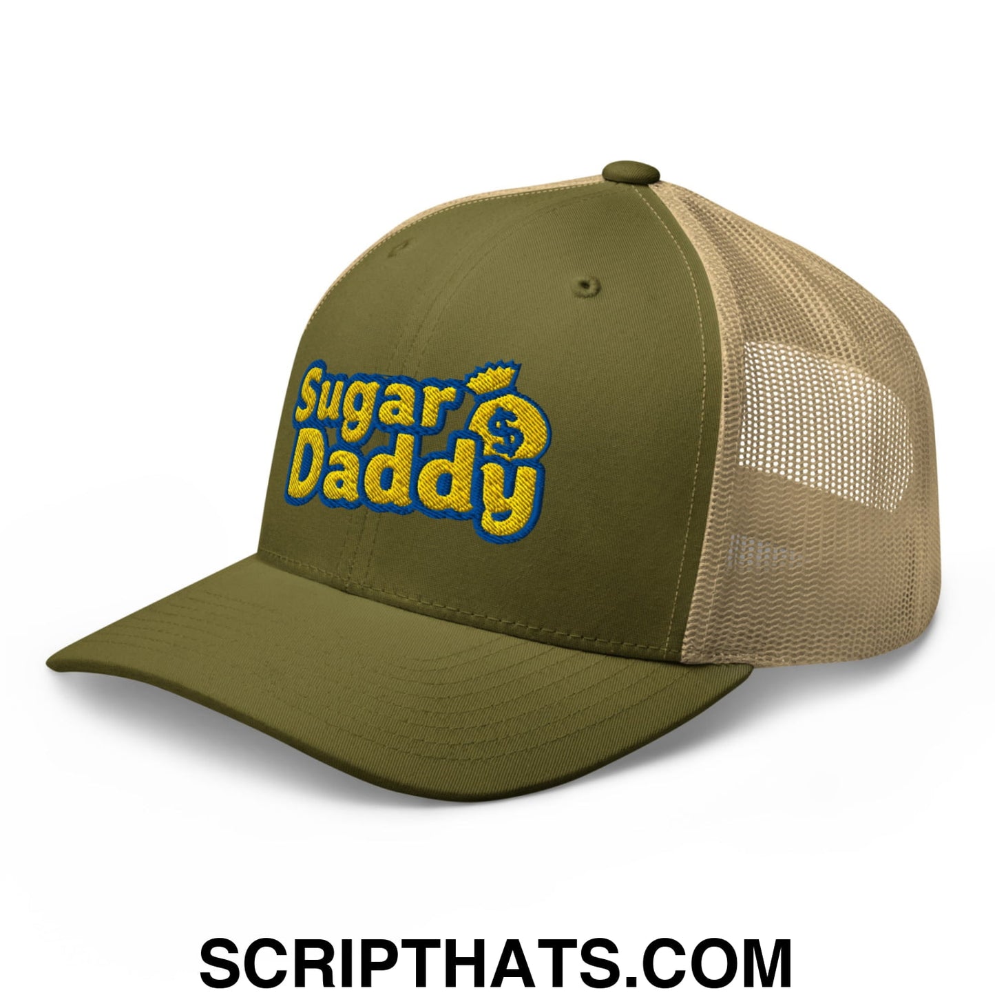 Sugar Daddy Embroidered Mesh Trucker Hat Moss Khaki
