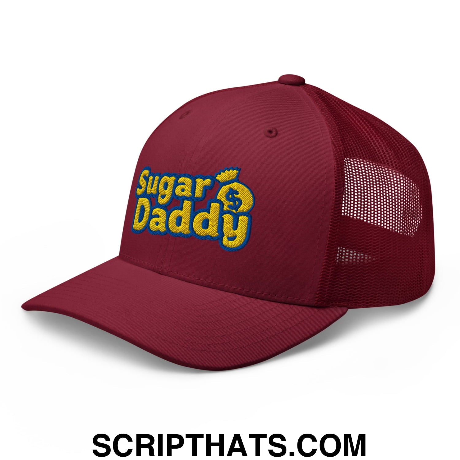 Sugar Daddy Embroidered Mesh Trucker Hat Cranberry