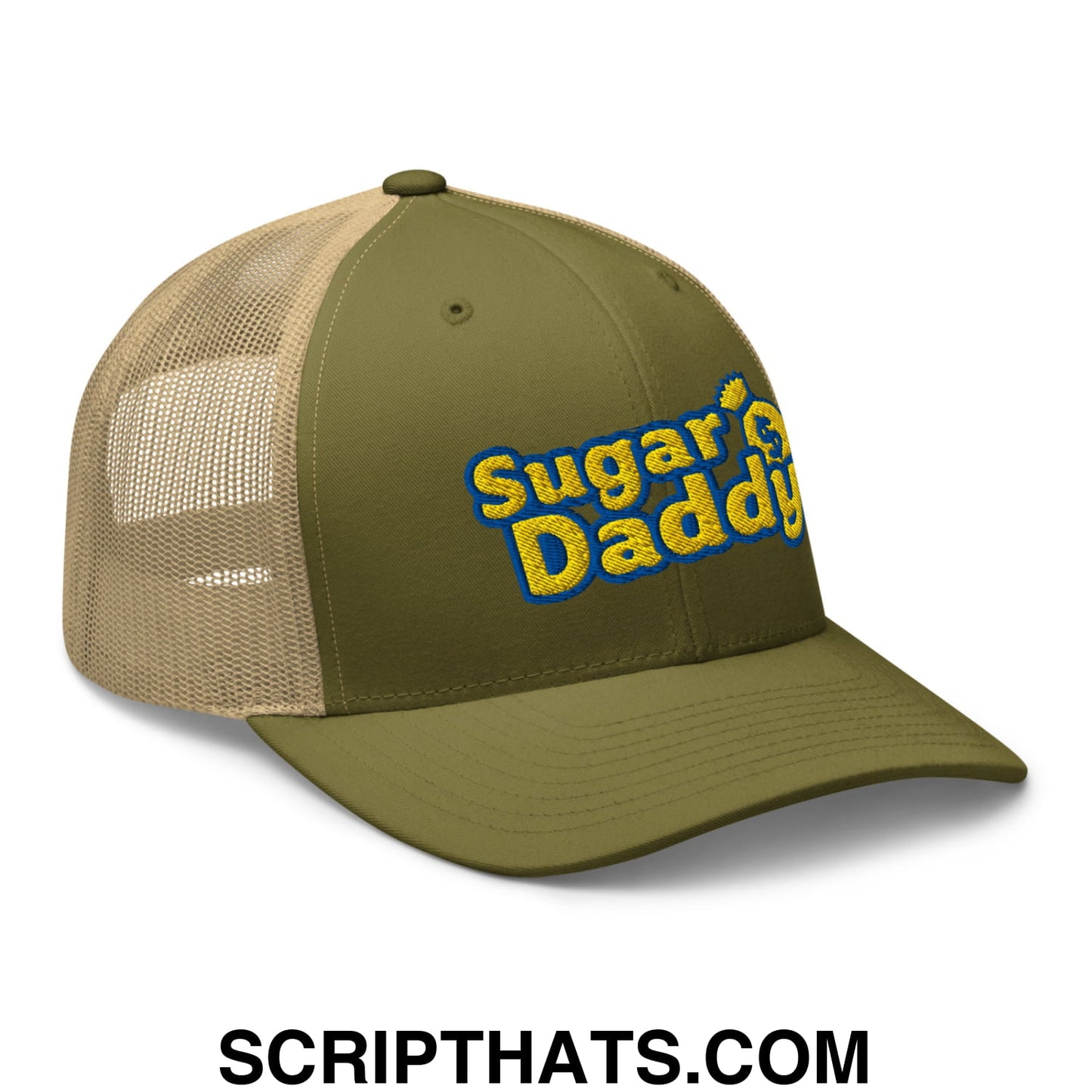 Sugar Daddy Embroidered Mesh Trucker Hat Moss Khaki