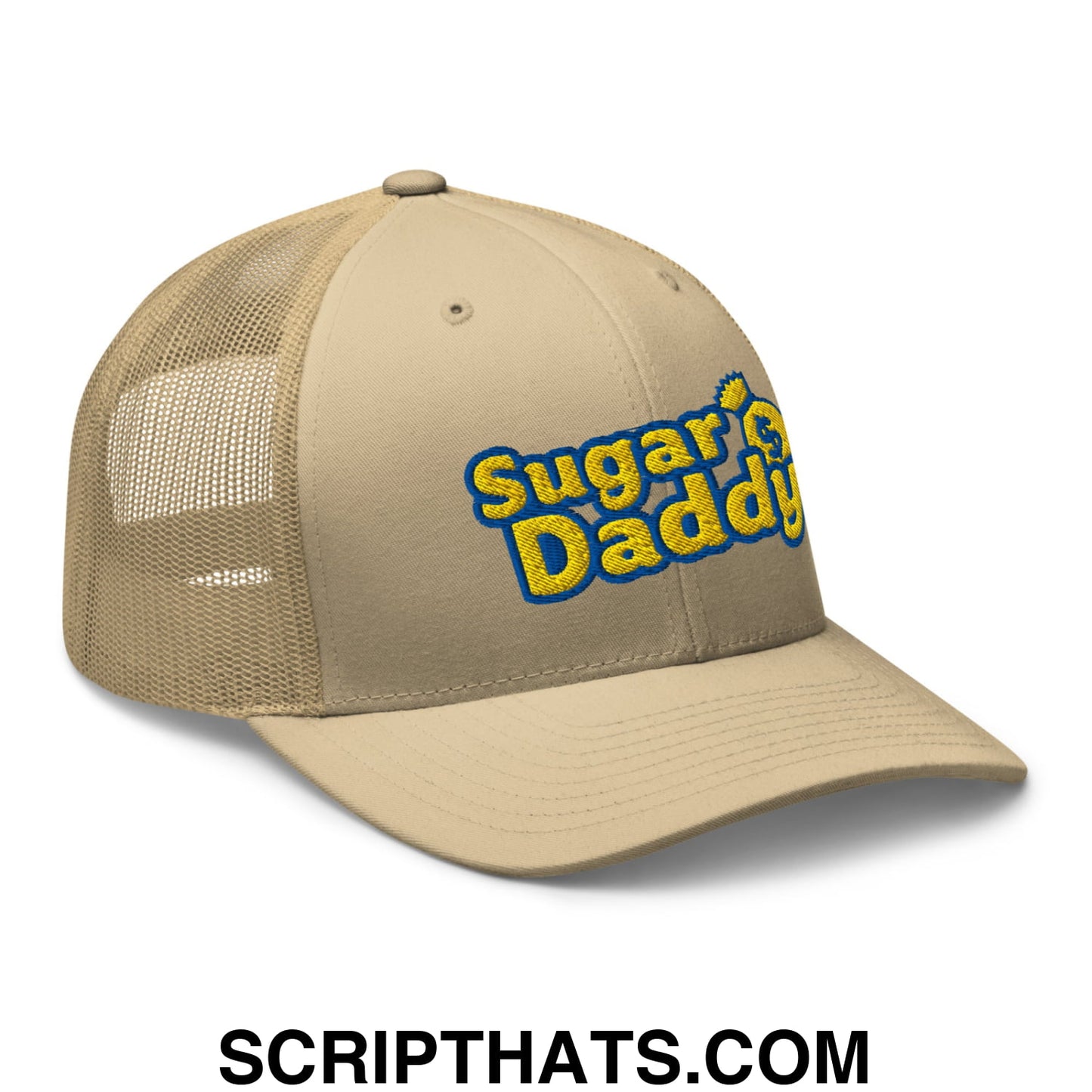 Sugar Daddy Embroidered Mesh Trucker Hat Khaki