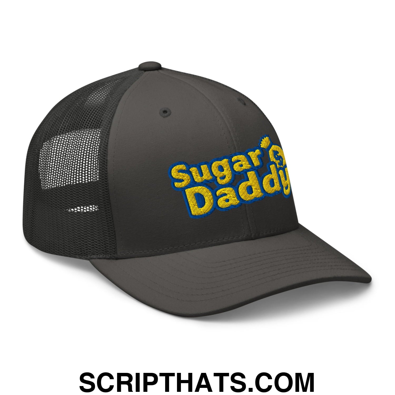 Sugar Daddy Embroidered Mesh Trucker Hat Charcoal