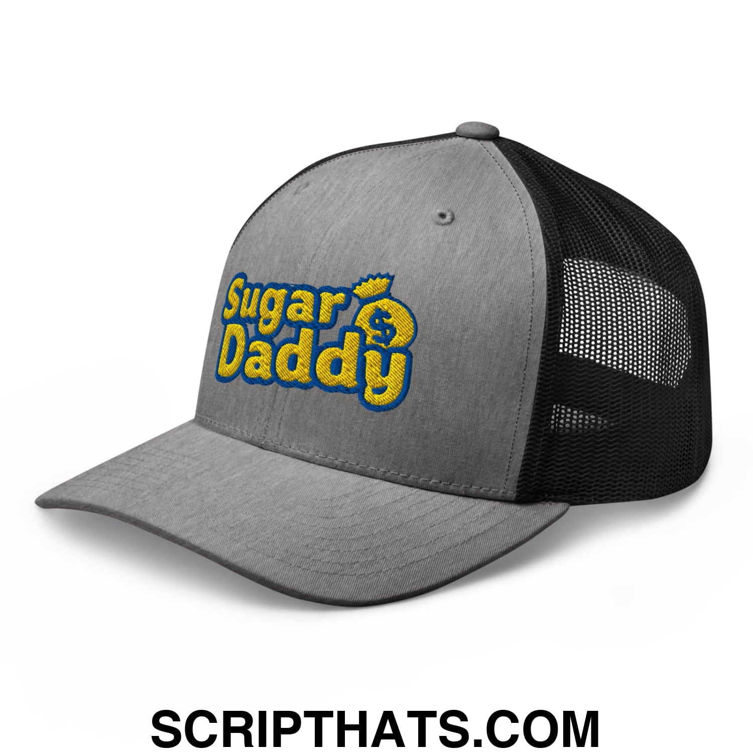 Sugar Daddy Embroidered Mesh Trucker Hat Heather Black