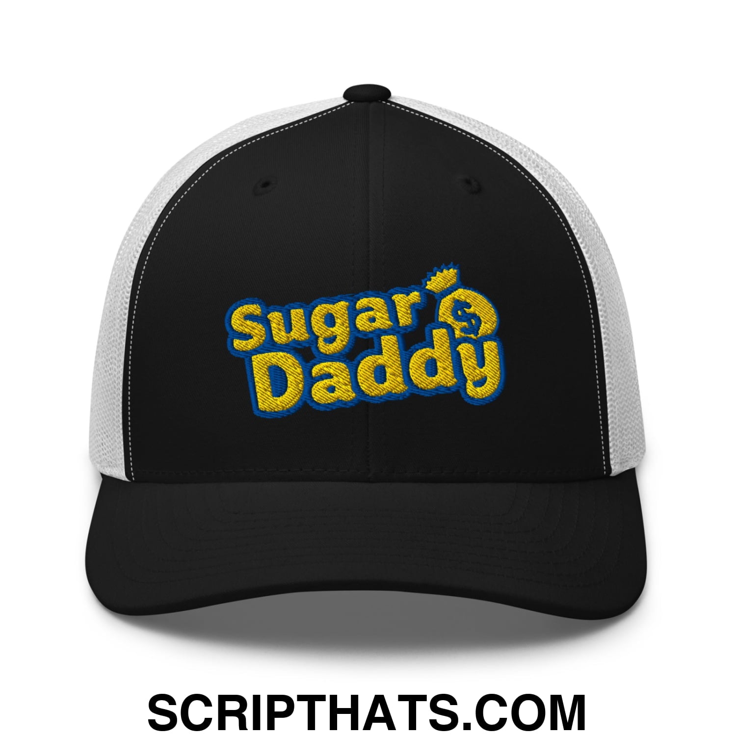 Sugar Daddy Embroidered Mesh Trucker Hat Black White