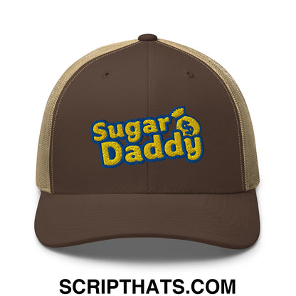 Sugar Daddy Embroidered Mesh Trucker Hat Brown Khaki
