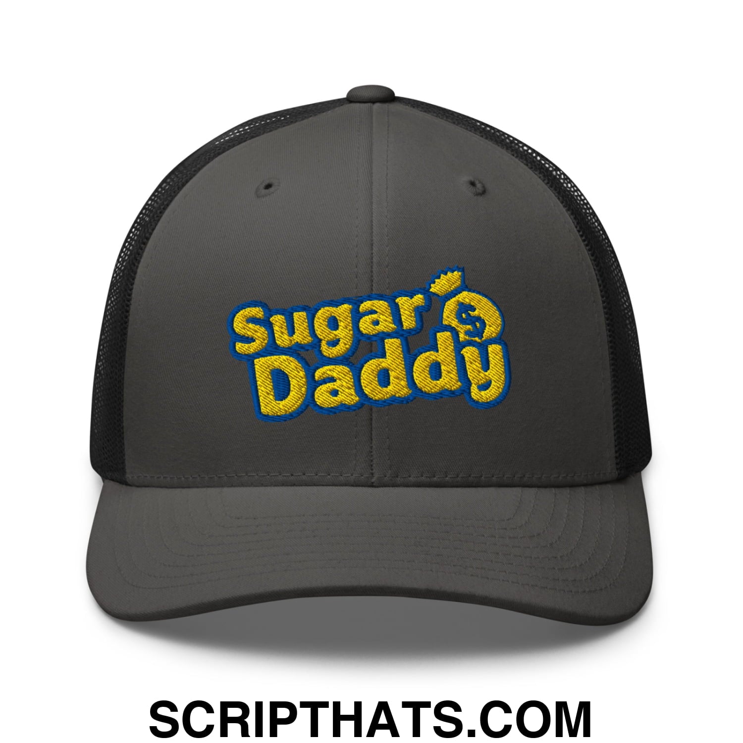 Sugar Daddy Embroidered Mesh Trucker Hat Charcoal Black