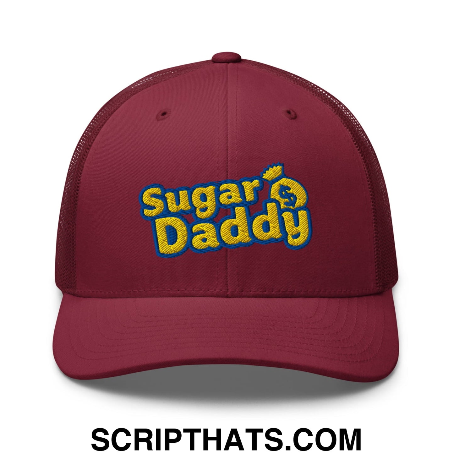 Sugar Daddy Embroidered Mesh Trucker Hat Cranberry
