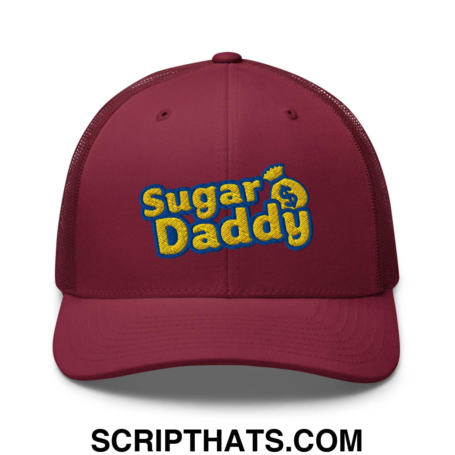 Sugar Daddy Embroidered Mesh Trucker Hat Cranberry