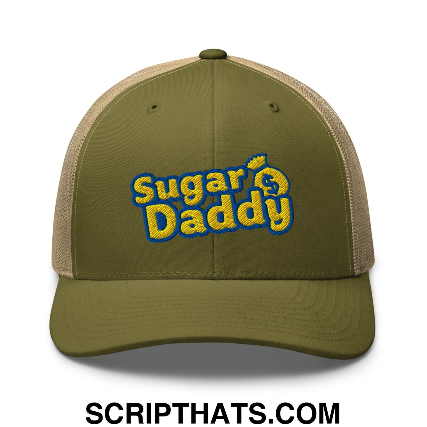 Sugar Daddy Embroidered Mesh Trucker Hat Moss Khaki