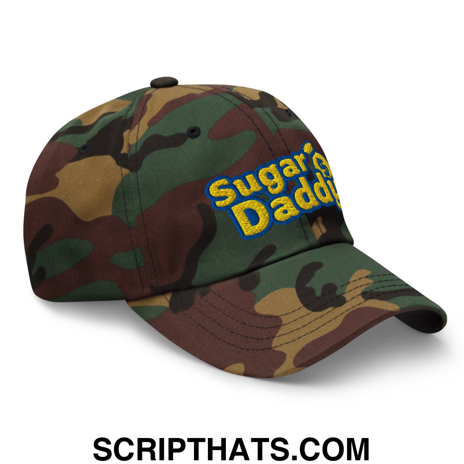 Sugar Daddy Embroidered Unstructured Dad Hat Green Camo