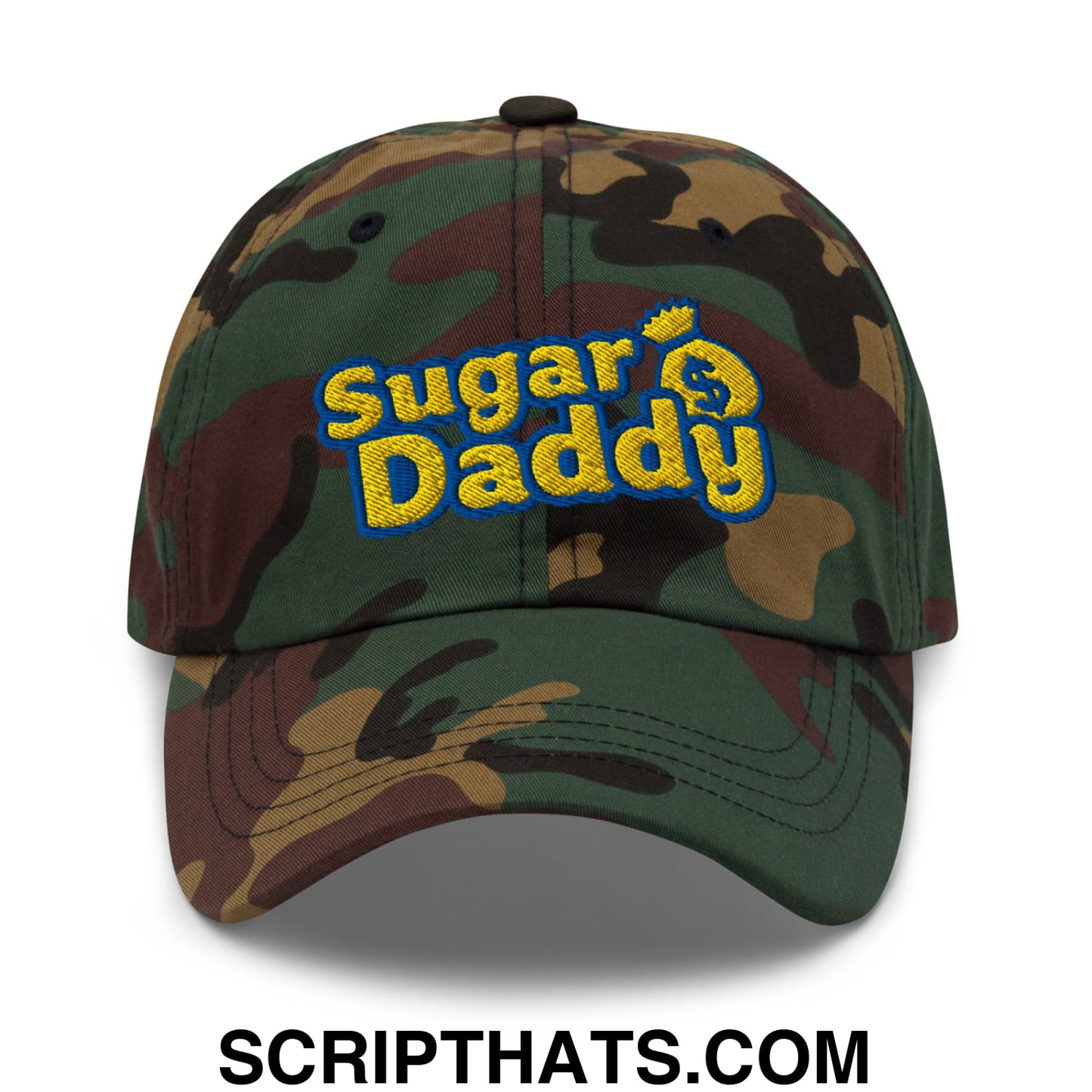 Sugar Daddy Embroidered Unstructured Dad Hat Green Camo
