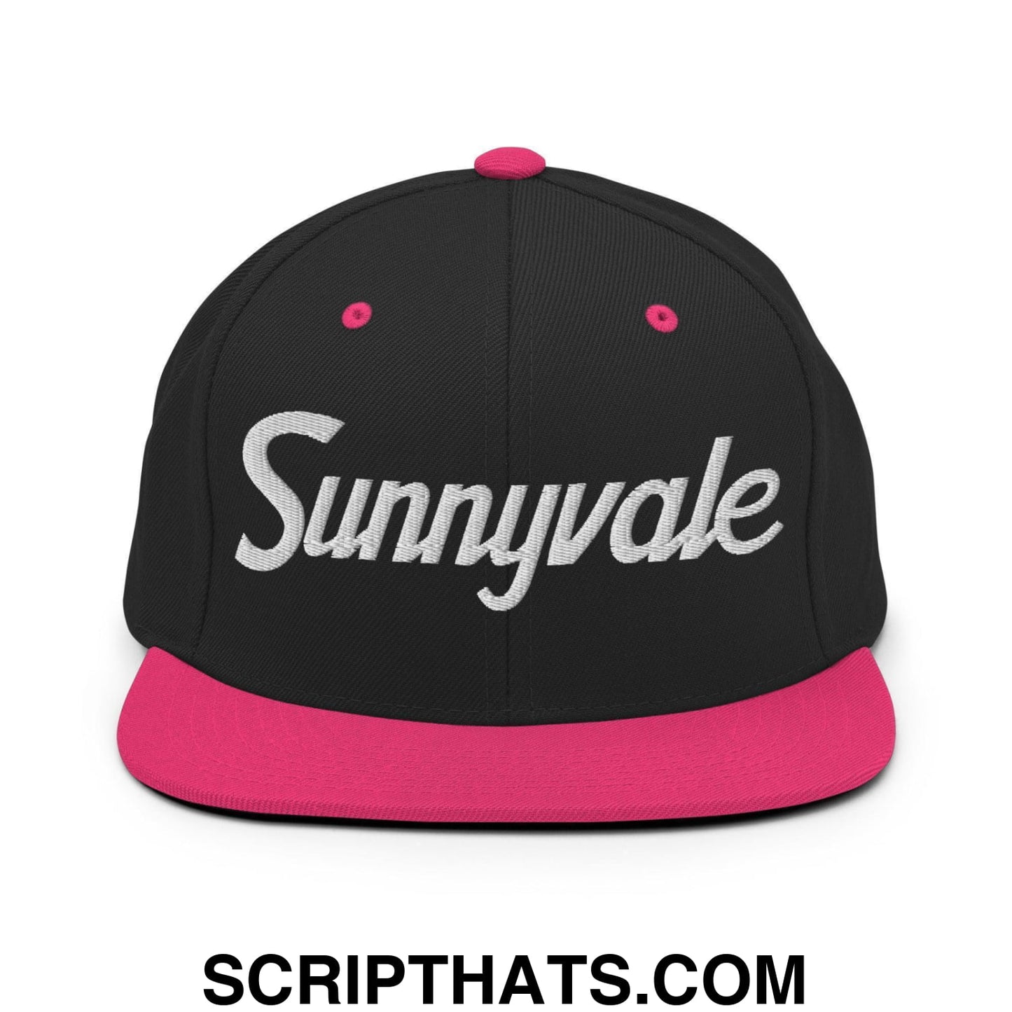 Sunnyvale Script Snapback Hat Black Neon Pink