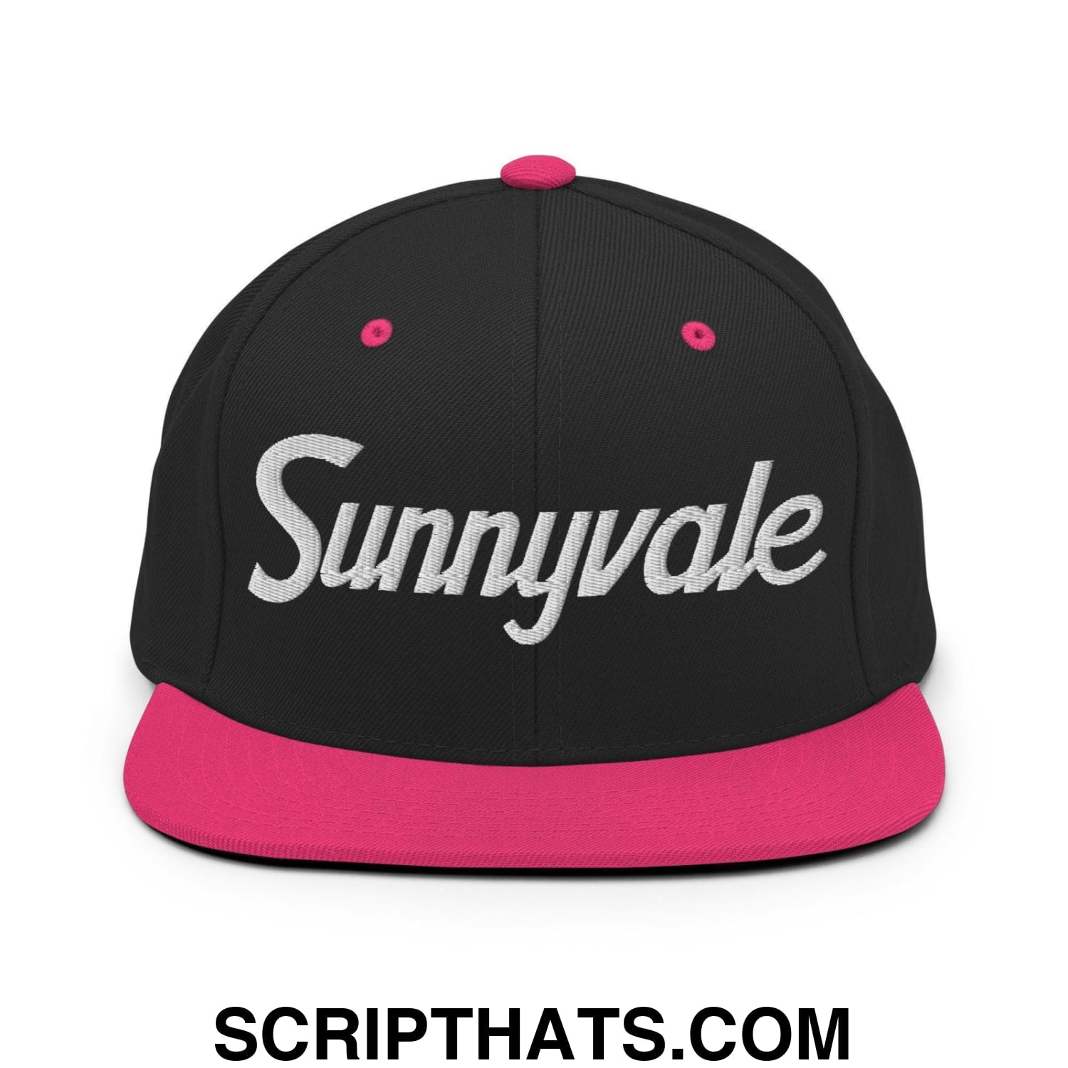 Sunnyvale Script Snapback Hat Black Neon Pink