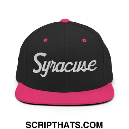 Syracuse Script Snapback Hat Black Neon Pink