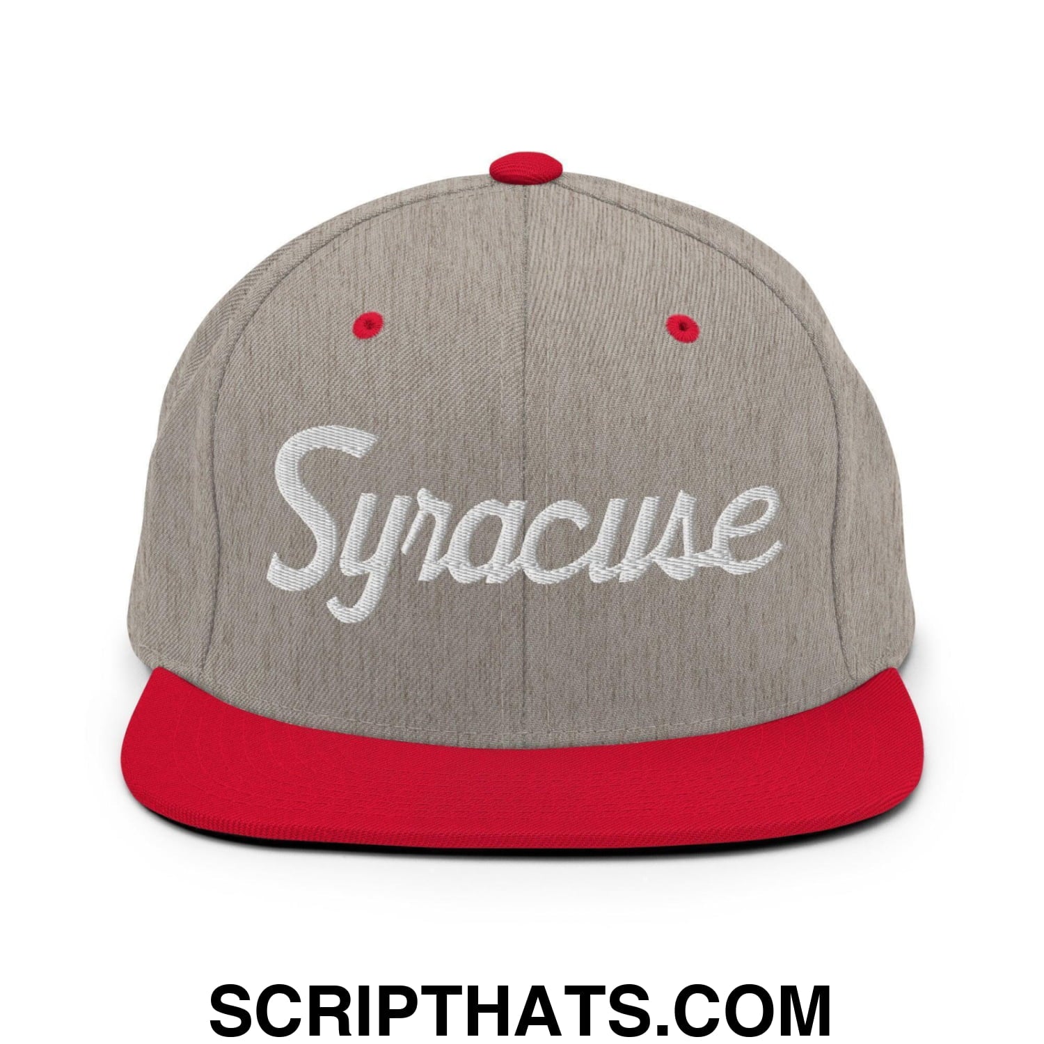 Syracuse Script Snapback Hat Heather Grey Red