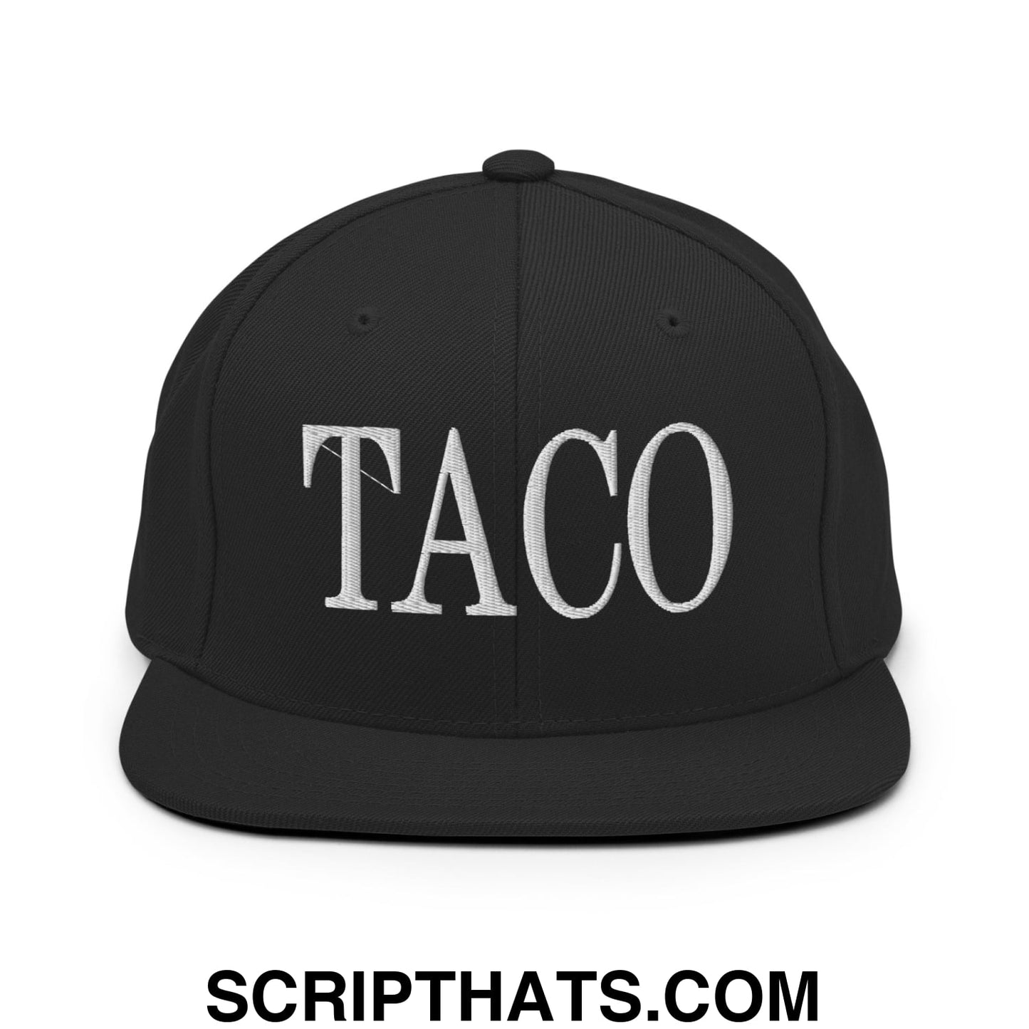 Taco Embroidered Flat Bill Brim Snapback Hat Black