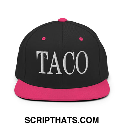 Taco Embroidered Flat Bill Brim Snapback Hat Black Neon Pink