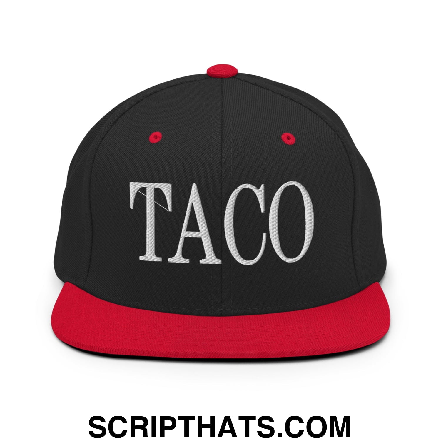 Taco Embroidered Flat Bill Brim Snapback Hat Black Red