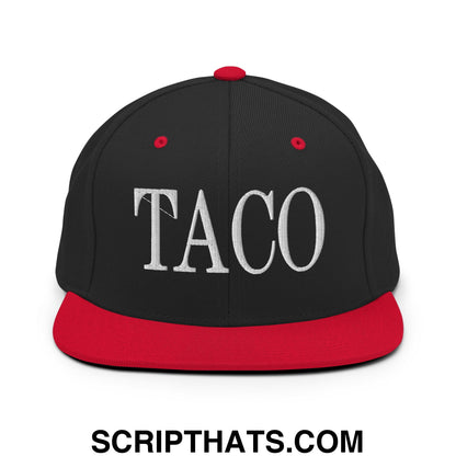 Taco Embroidered Flat Bill Brim Snapback Hat Black Red