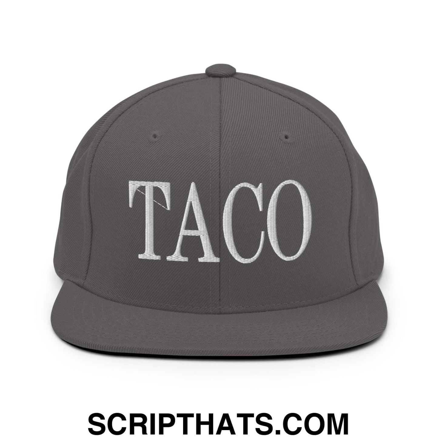 Taco Embroidered Flat Bill Brim Snapback Hat Dark Grey