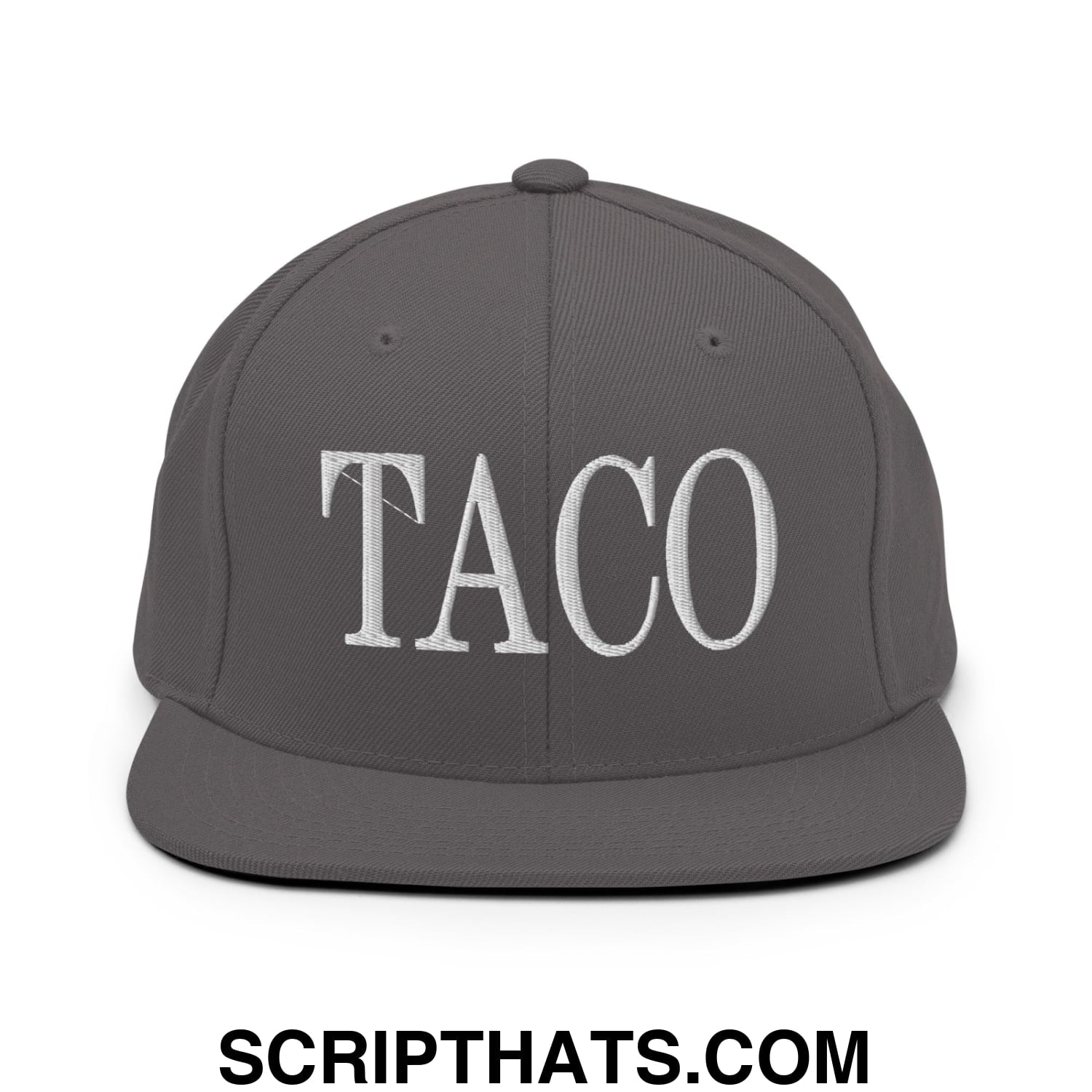 Taco Embroidered Flat Bill Brim Snapback Hat Dark Grey