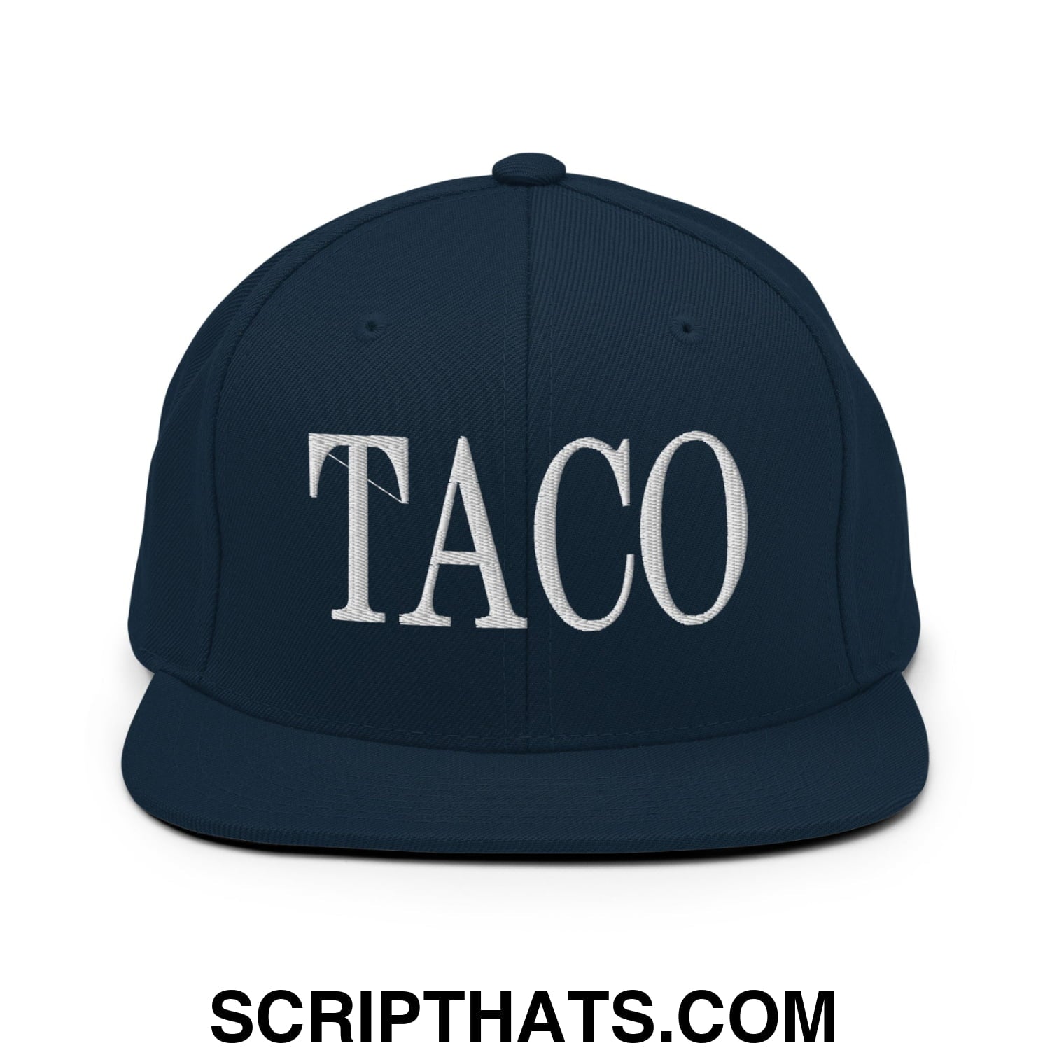 Taco Embroidered Flat Bill Brim Snapback Hat Dark Navy