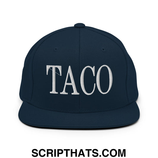 Taco Embroidered Flat Bill Brim Snapback Hat Dark Navy