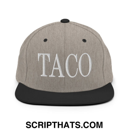Taco Embroidered Flat Bill Brim Snapback Hat Heather Black