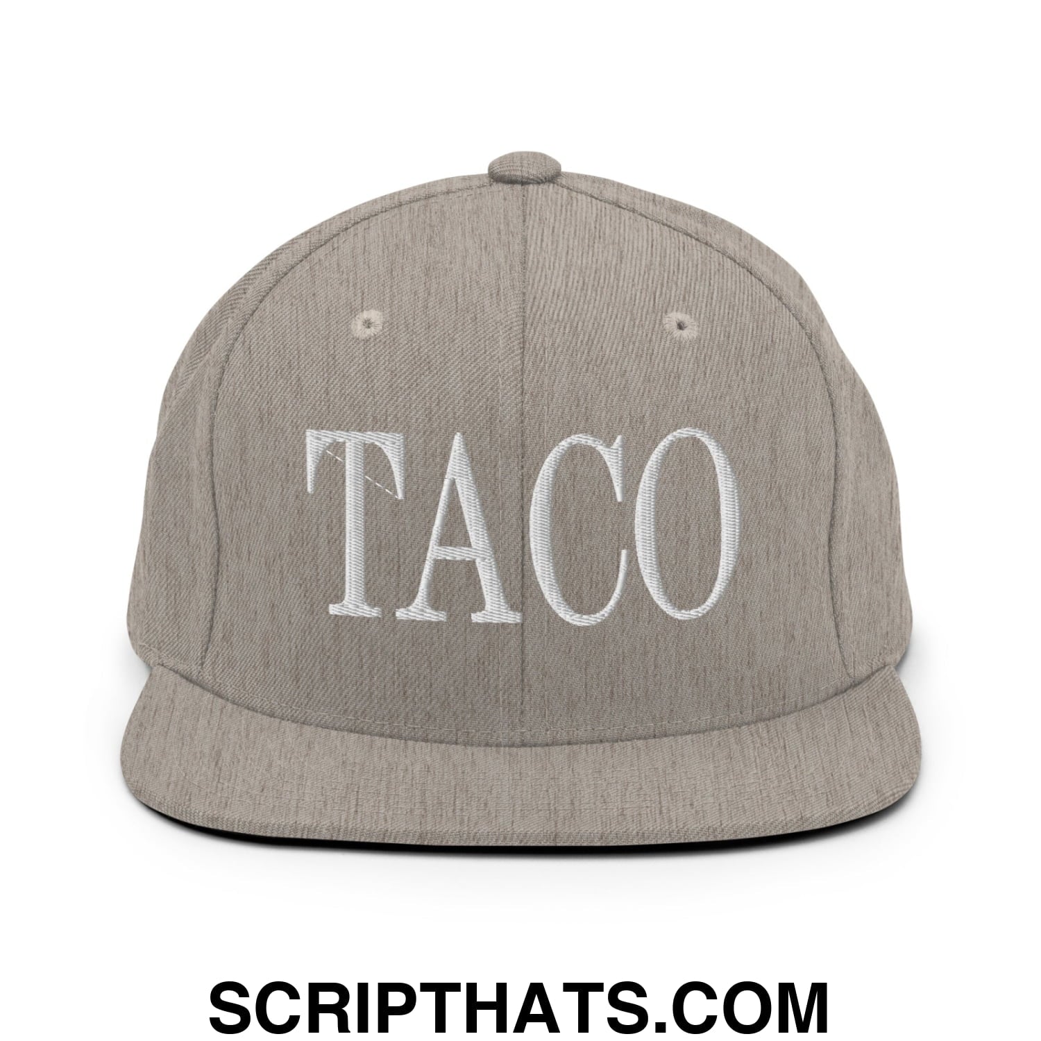 Taco Embroidered Flat Bill Brim Snapback Hat Heather Grey