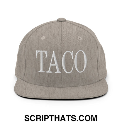 Taco Embroidered Flat Bill Brim Snapback Hat Heather Grey