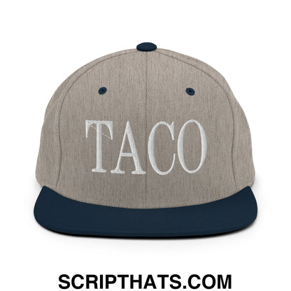 Taco Embroidered Flat Bill Brim Snapback Hat Heather Grey Navy