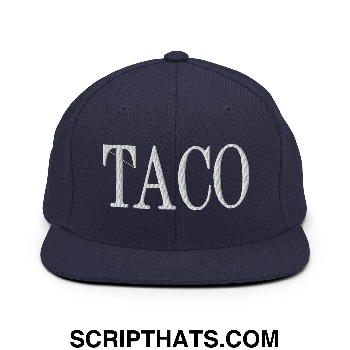 Taco Embroidered Flat Bill Brim Snapback Hat Navy