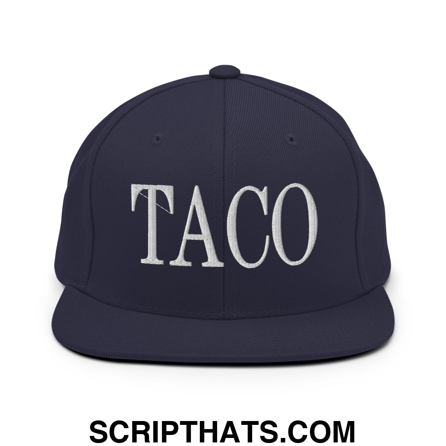 Taco Embroidered Flat Bill Brim Snapback Hat Navy