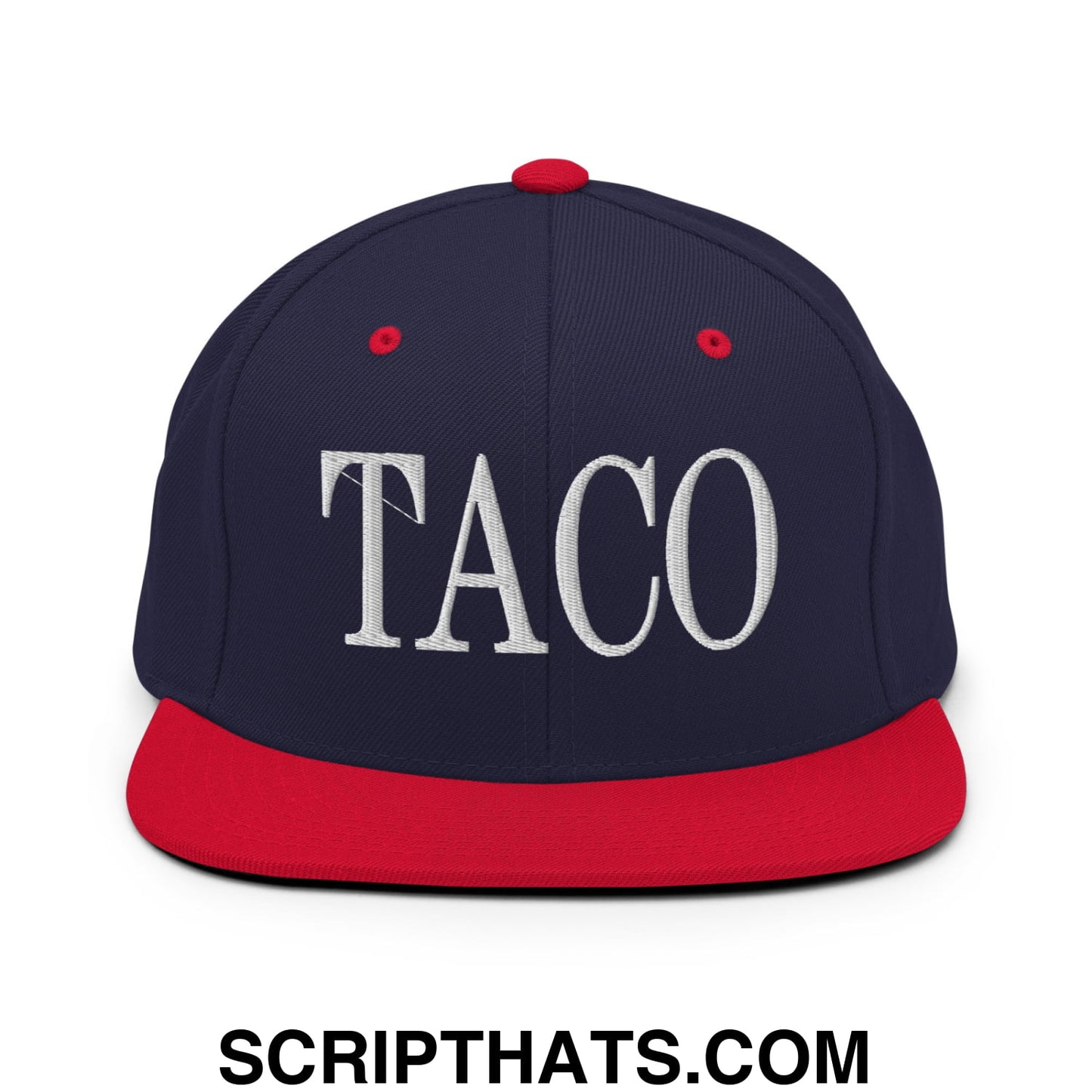 Taco Embroidered Flat Bill Brim Snapback Hat Navy Red