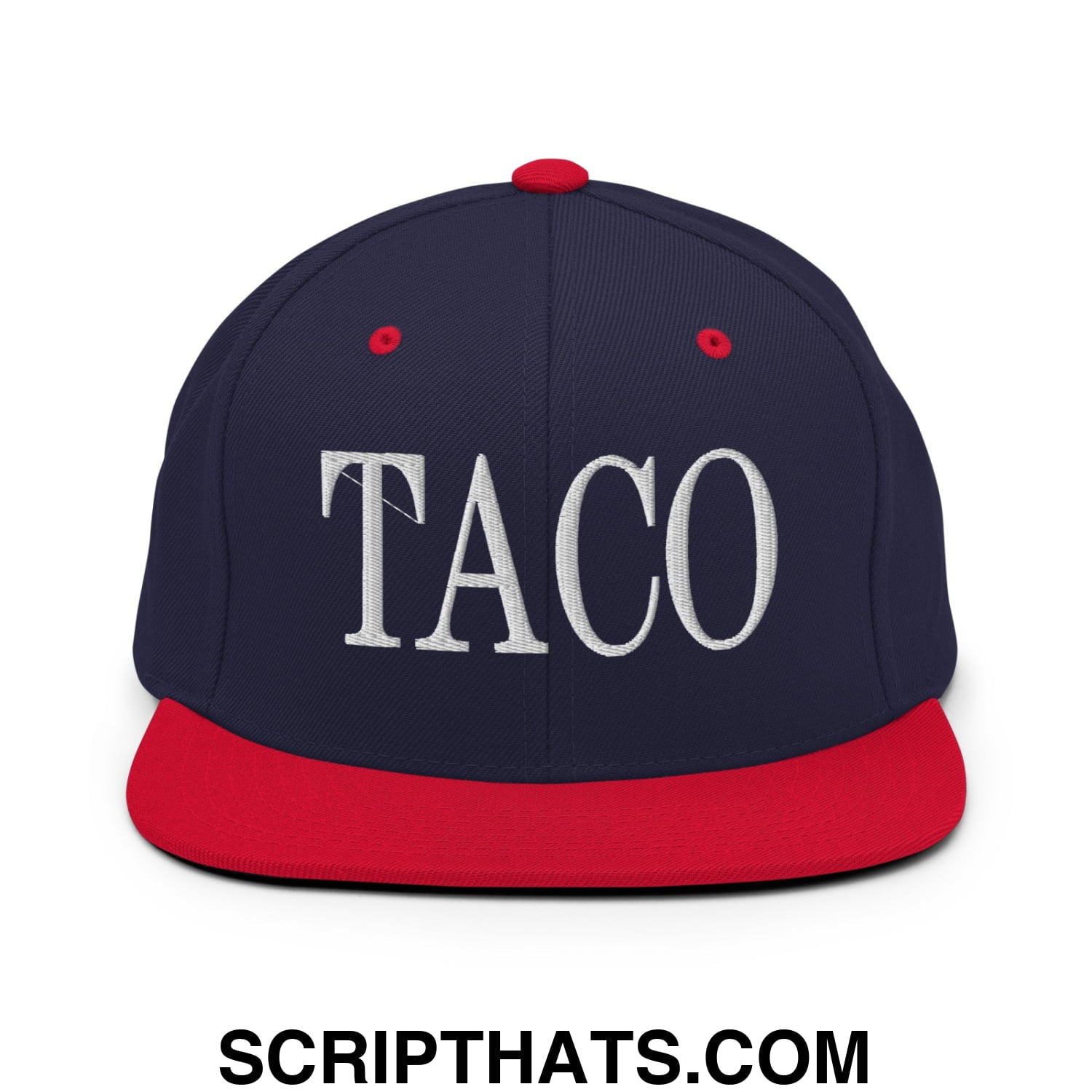 Taco Embroidered Flat Bill Brim Snapback Hat Navy Red