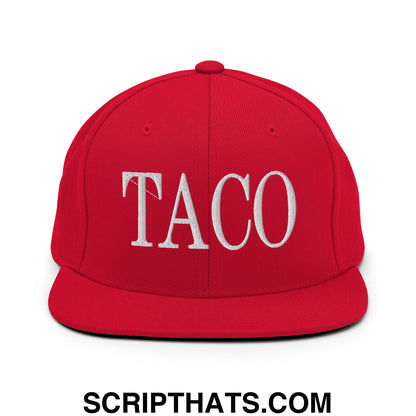 Taco Embroidered Flat Bill Brim Snapback Hat Red